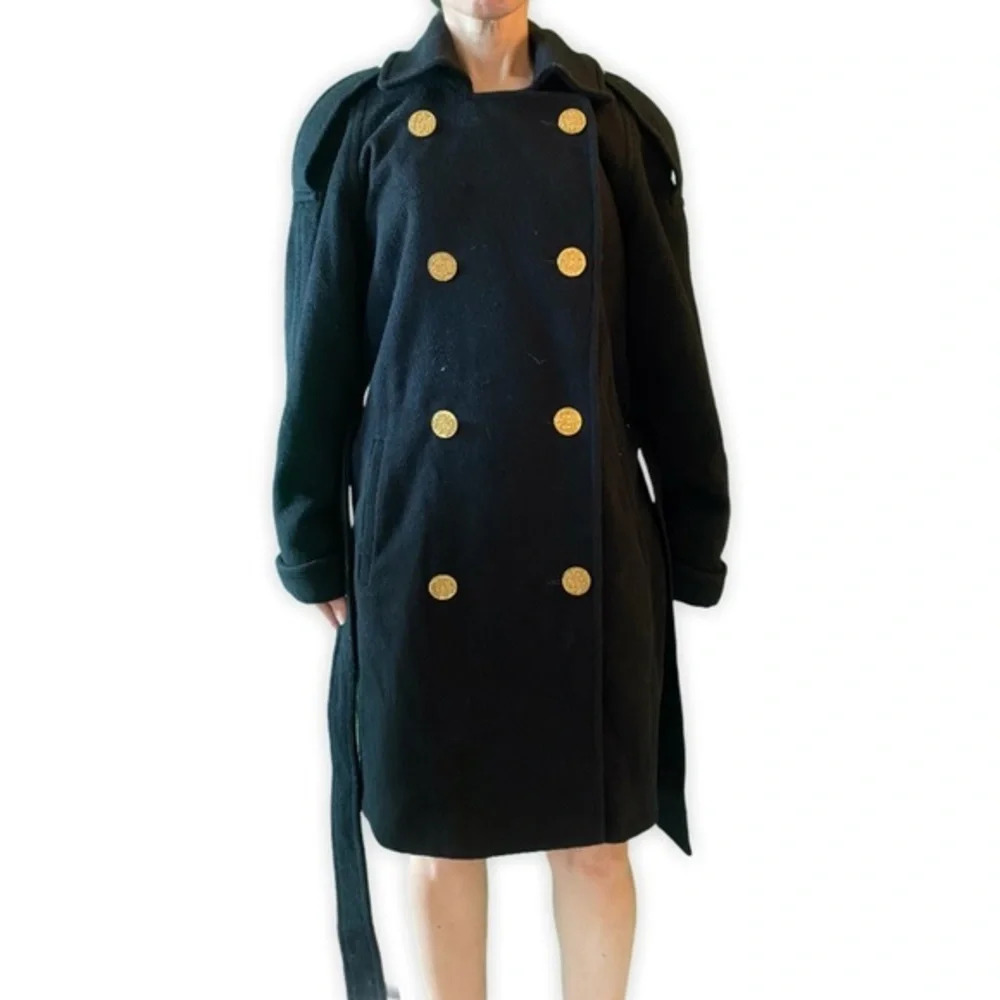 Albert Nipon Black Wool Pea Coat - image 5